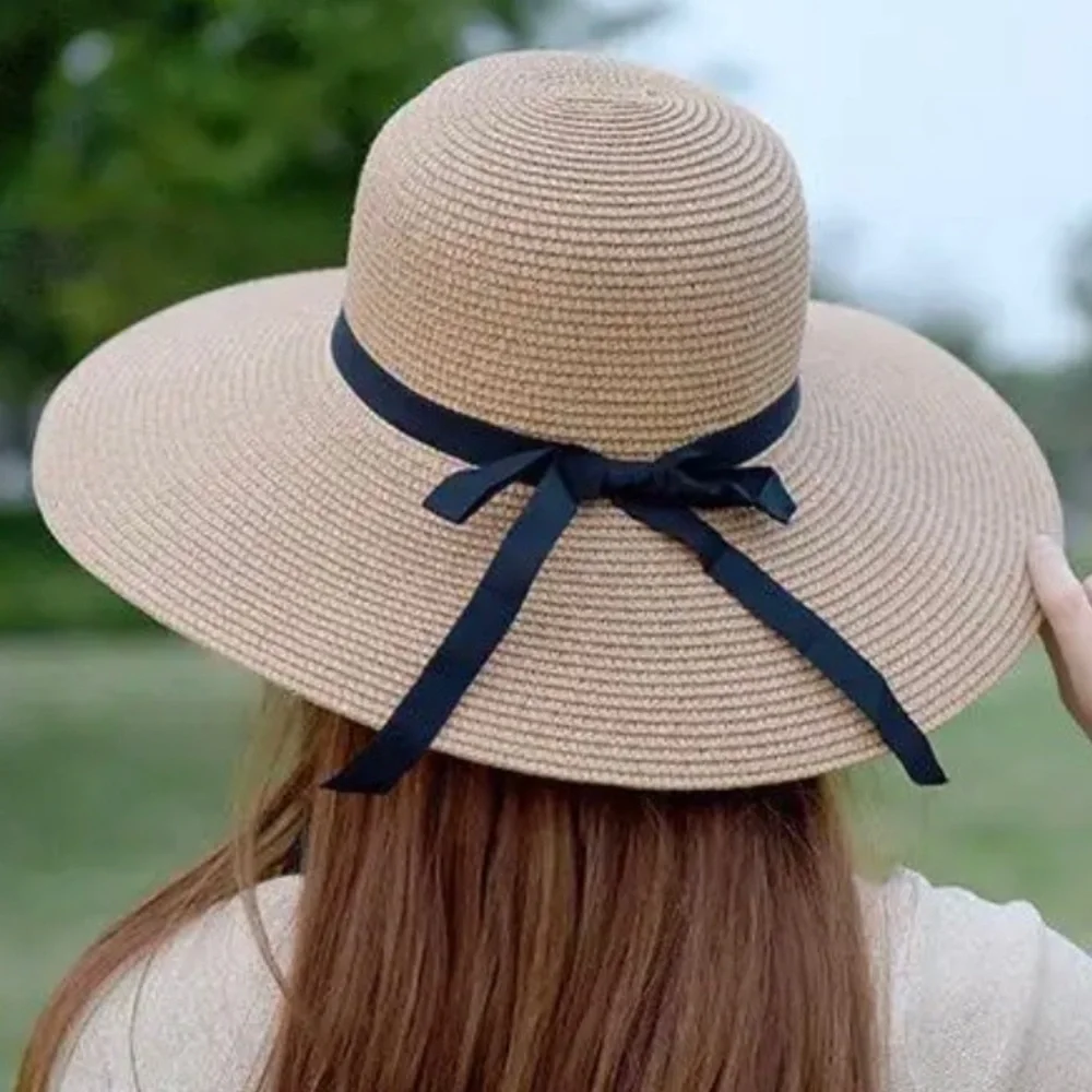 WIDE BRIM SUN HAT IN PINK, KHAKI OR NATURAL WITH‎ A BLACK RIBBON-NEW